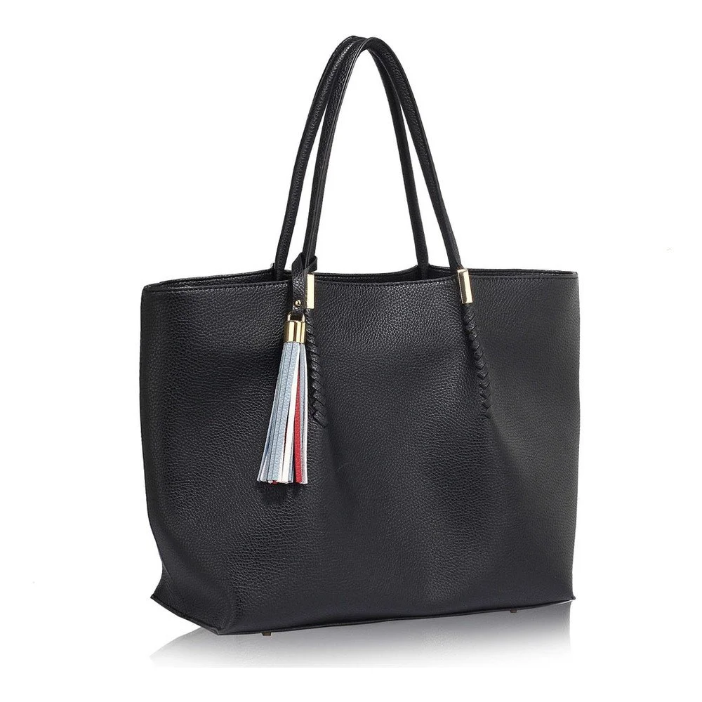 Černá kabelka z eko kůže L&S Bags Tassel v:878208 Černá kabelka z eko kůže L&S Bags Tassel v:878208