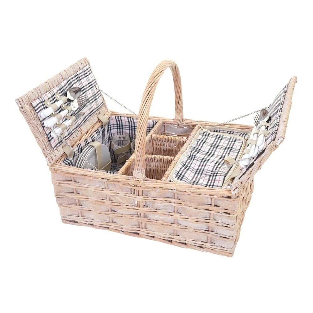 Světlý proutěný piknikový koš pro čtyři Mendler Shabby v:762200