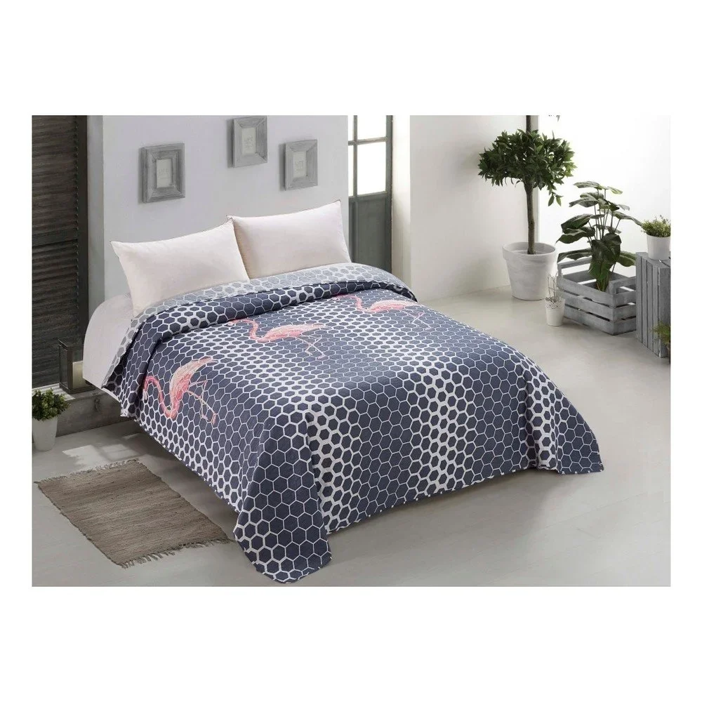Modrý oboustranný přehoz z mikroperkálu AmeliaHome Flamingo, 240 x 260 cm v:1116088