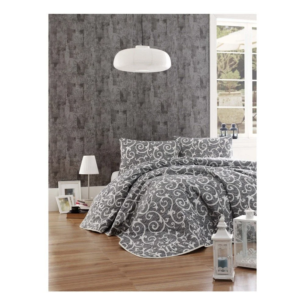 Set černého přehozu a povlaku na polštář Merle, 160 x 220 cm v:1249490
