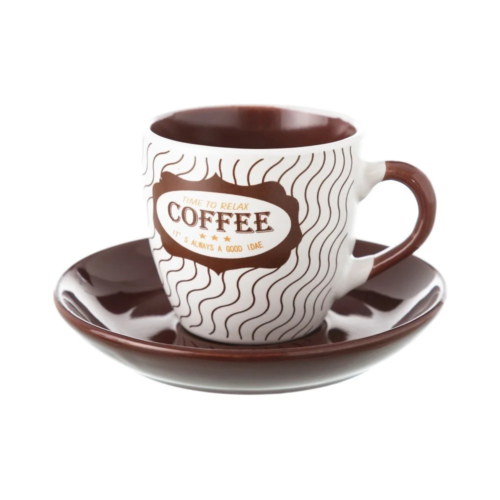 Hnědobílý kameninový hrneček s podšálkem Unimasa Coffee, 100 ml v:911476