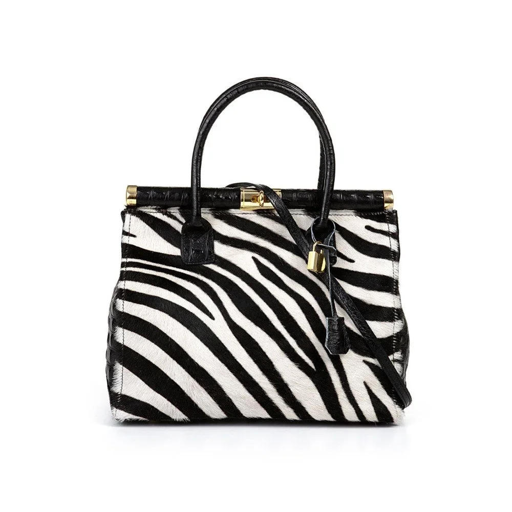 Černobílá kožená kabelka Pitti Bags Latina v:793564