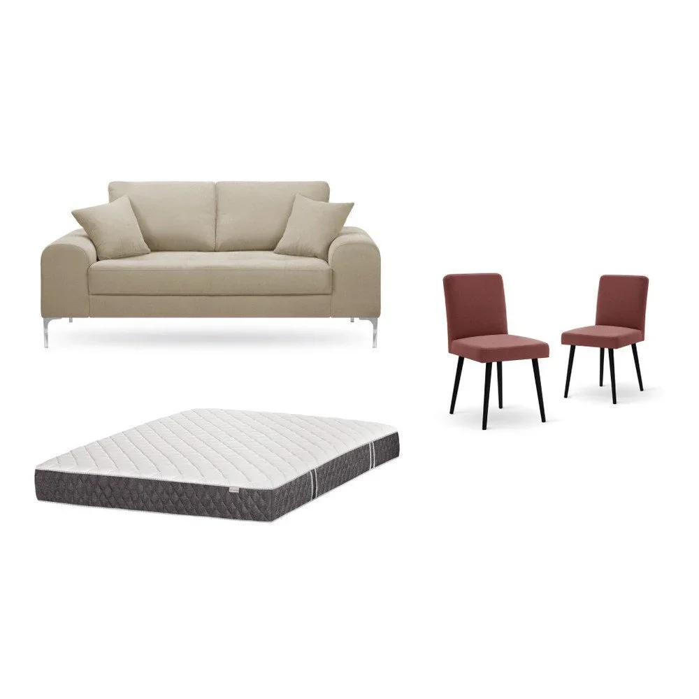 Set dvoumístné šedobéžové pohovky, 2 cihlově červených židlí a matrace 140 x 200 cm Home Essentials v:1129818
