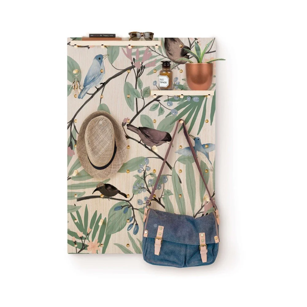 Nástěnka s poličkami z borovicového dřeva Surdic Pegboard Tropical Birds v:1079732