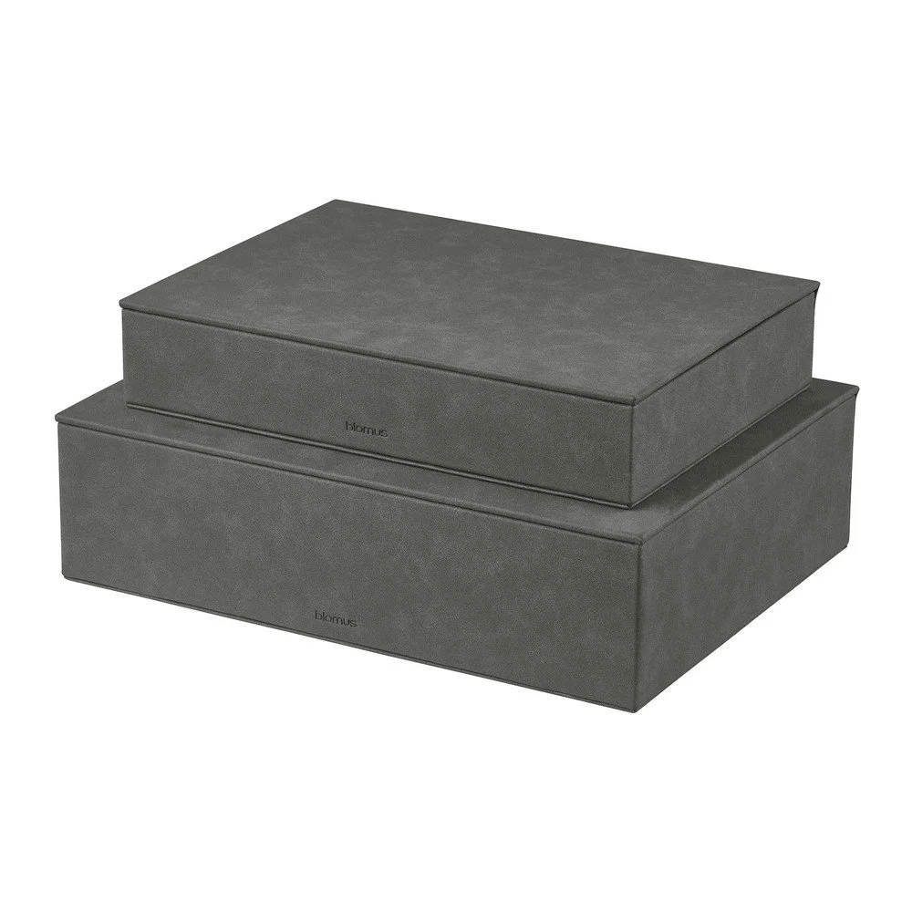 Antracitové úložné boxy v sadě 2 ks s víkem/dekorativní z umělé kůže 40x30x11 cm Sahla – Blomus v:1815986
