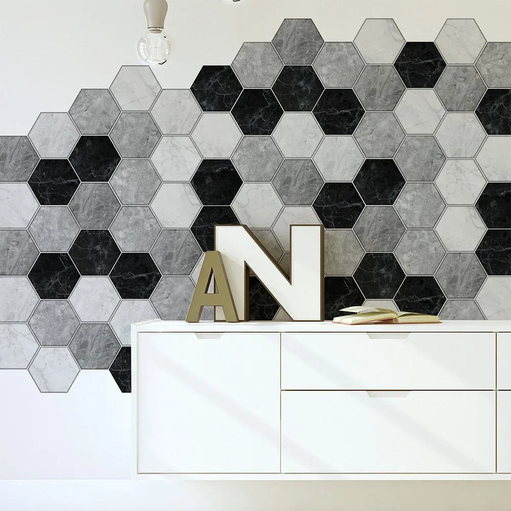 Sada 28 dekorativních samolepek na stěnu Ambiance Hexagons Marble, 20 x 18 cm v:984294