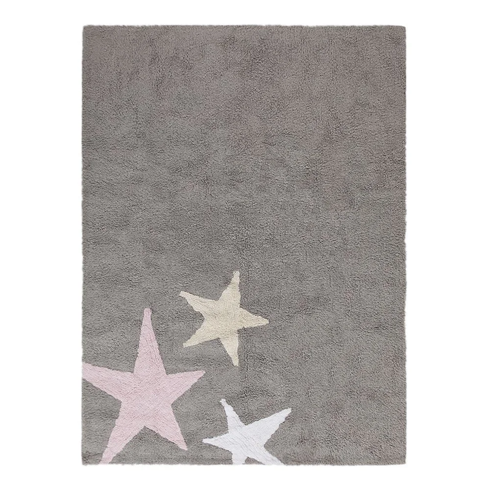 Šedý bavlněný ručně vyráběný koberec s růžovou hvězdou Lorena Canals Three Stars, 120 x 160 cm v:889126