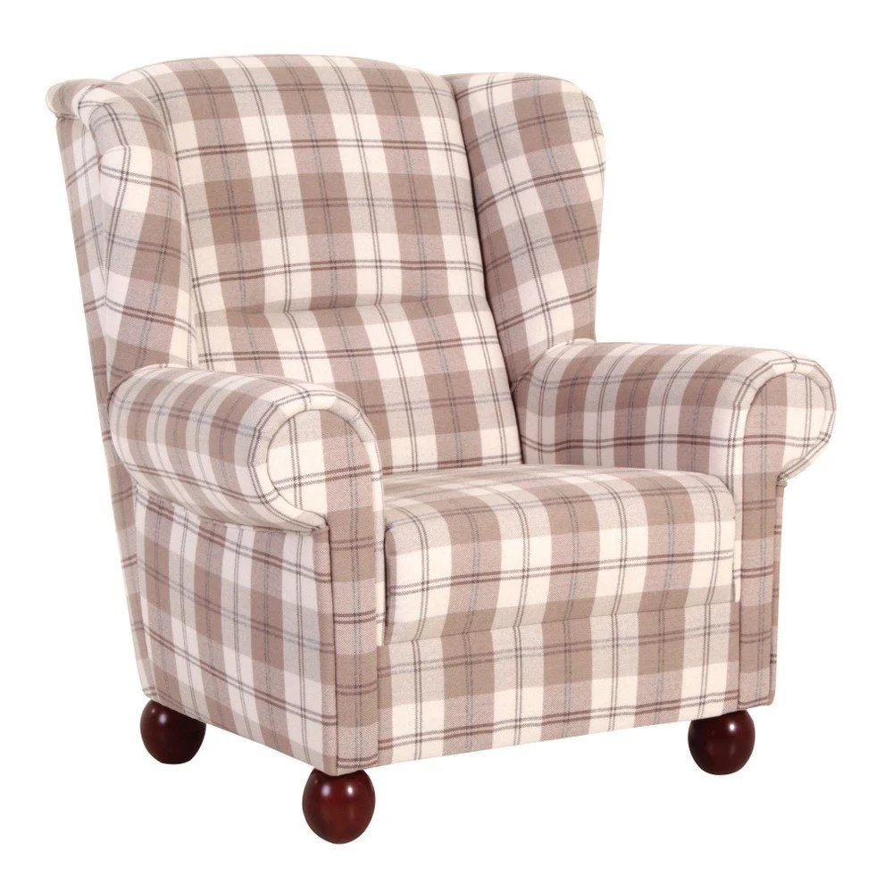 Hnědé kárované křeslo ušák Max Winzer Monarch Chenille v:909182