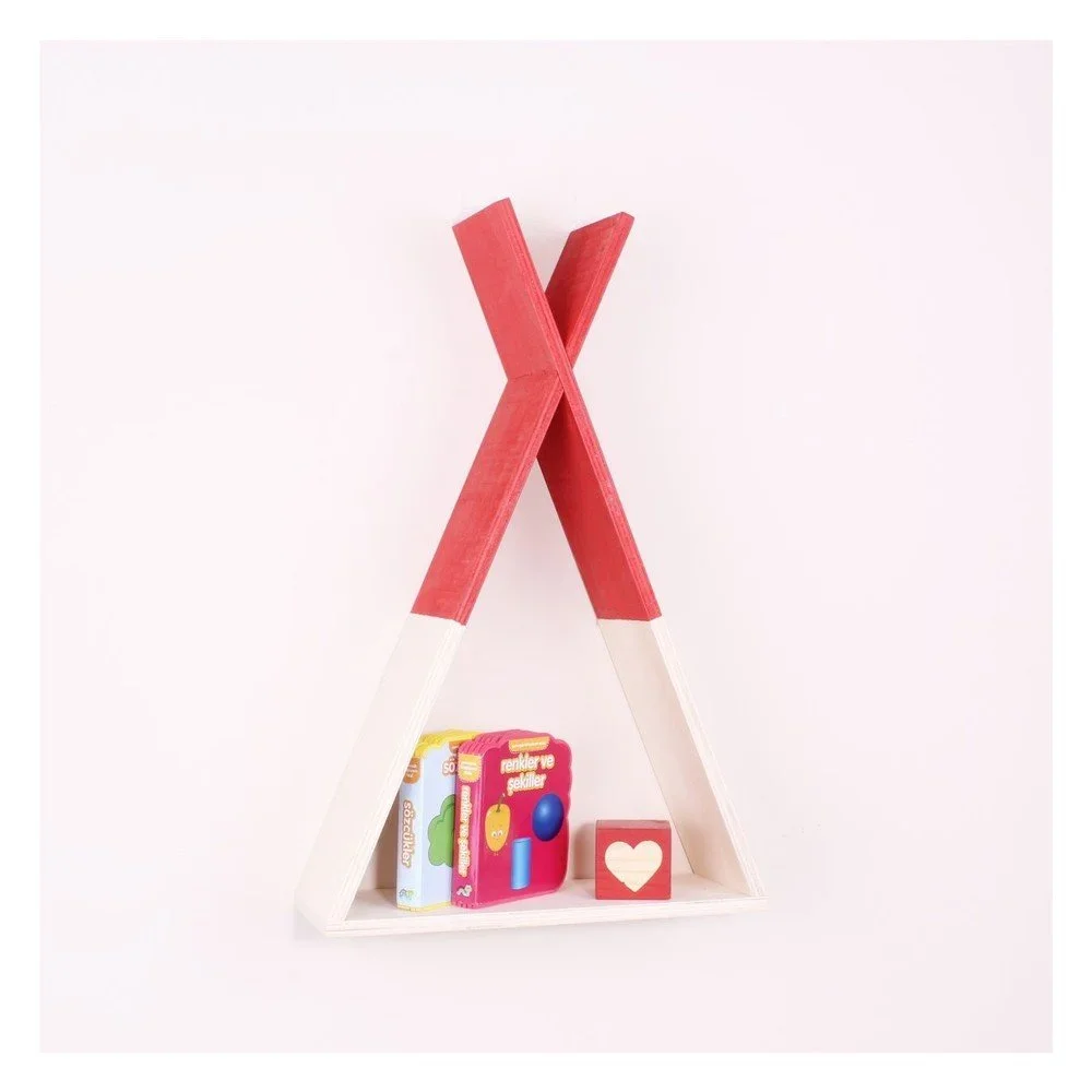 Červená dřevěná nástěnná polička North Carolina Scandinavian Home Decors Teepee, výška 45 cm v:1167504