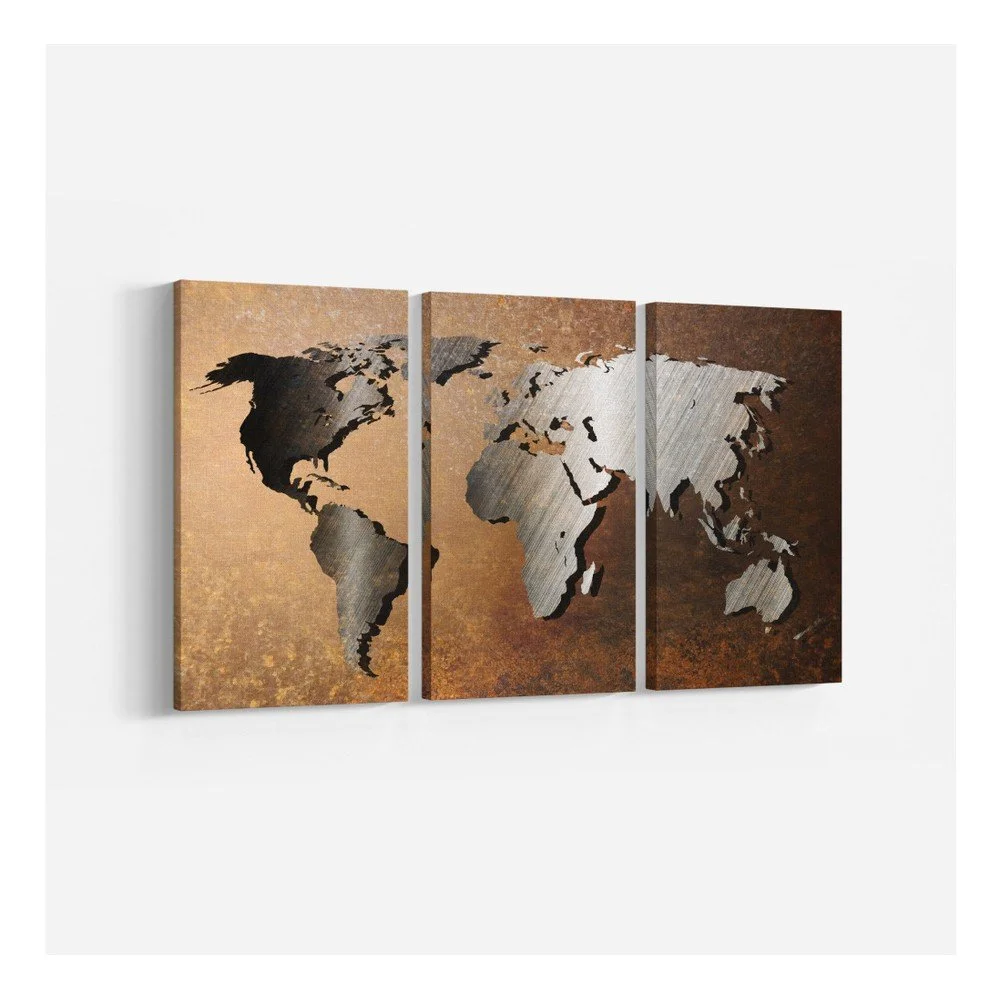 Sada 3 hnědých obrazů World, 30 x 60 cm v:956140
