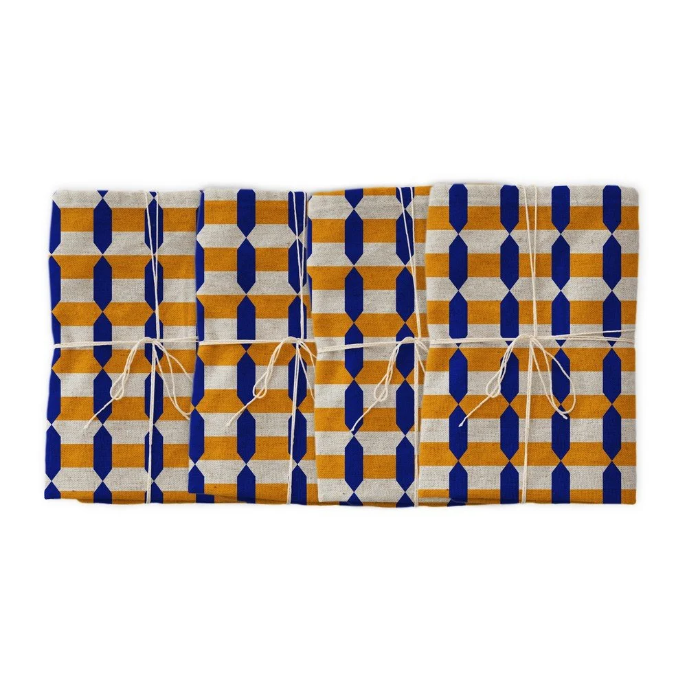 Sada 4 látkových ubrousků s příměsí lnu Really Nice Things Orange Geometric, 43 x 43 cm v:1339737