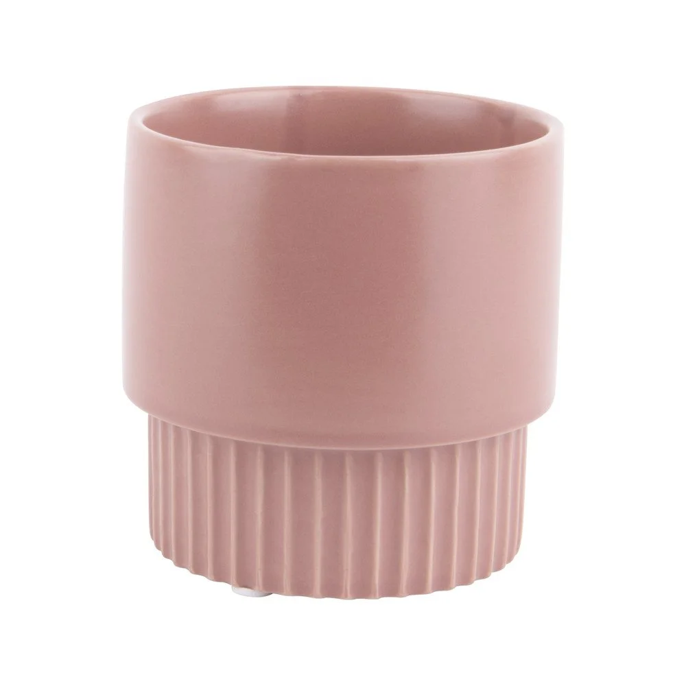 Růžový keramický květináč PT LIVING Ribbed, výška 13,5 cm v:1378219