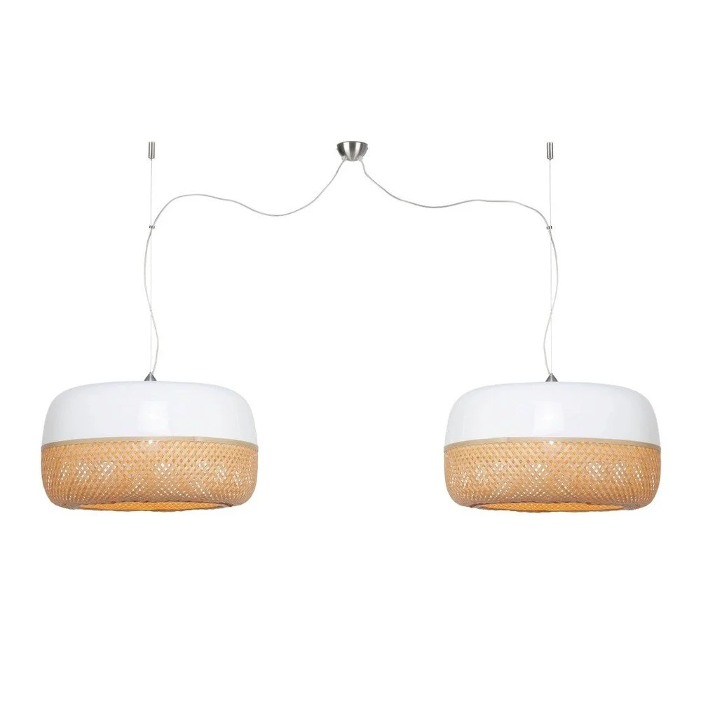 Bílohnědé bambusové dvojité závěsné svítidlo Good&Mojo Mekong, ⌀ 60 cm v:928192
