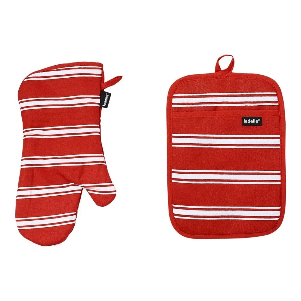 Set červené chňapky a podložky pod horké nádoby Ladelle Butcher Stripe v:837786
