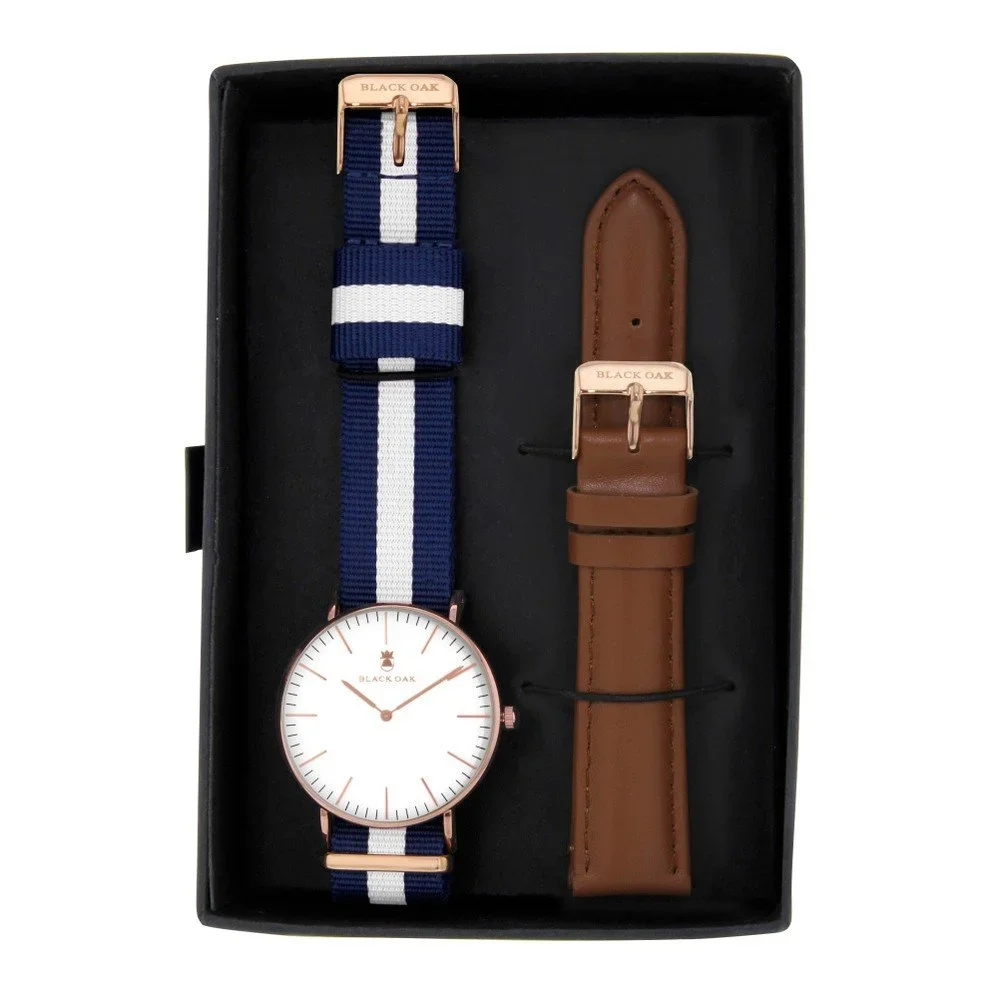 Set dámských hodinek s řemínky Black Oak Stripe Blue v:698712