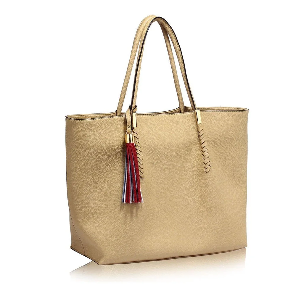 Krémová kabelka z eko kůže L&S Bags Tassel v:878210