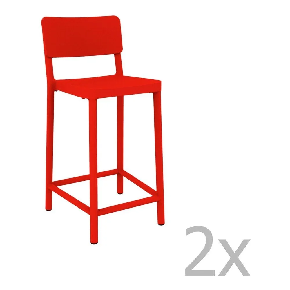 Sada 2 červených barových židlí vhodných do exteriéru Resol Lisboa Simple, výška 92,2 cm v:1237400