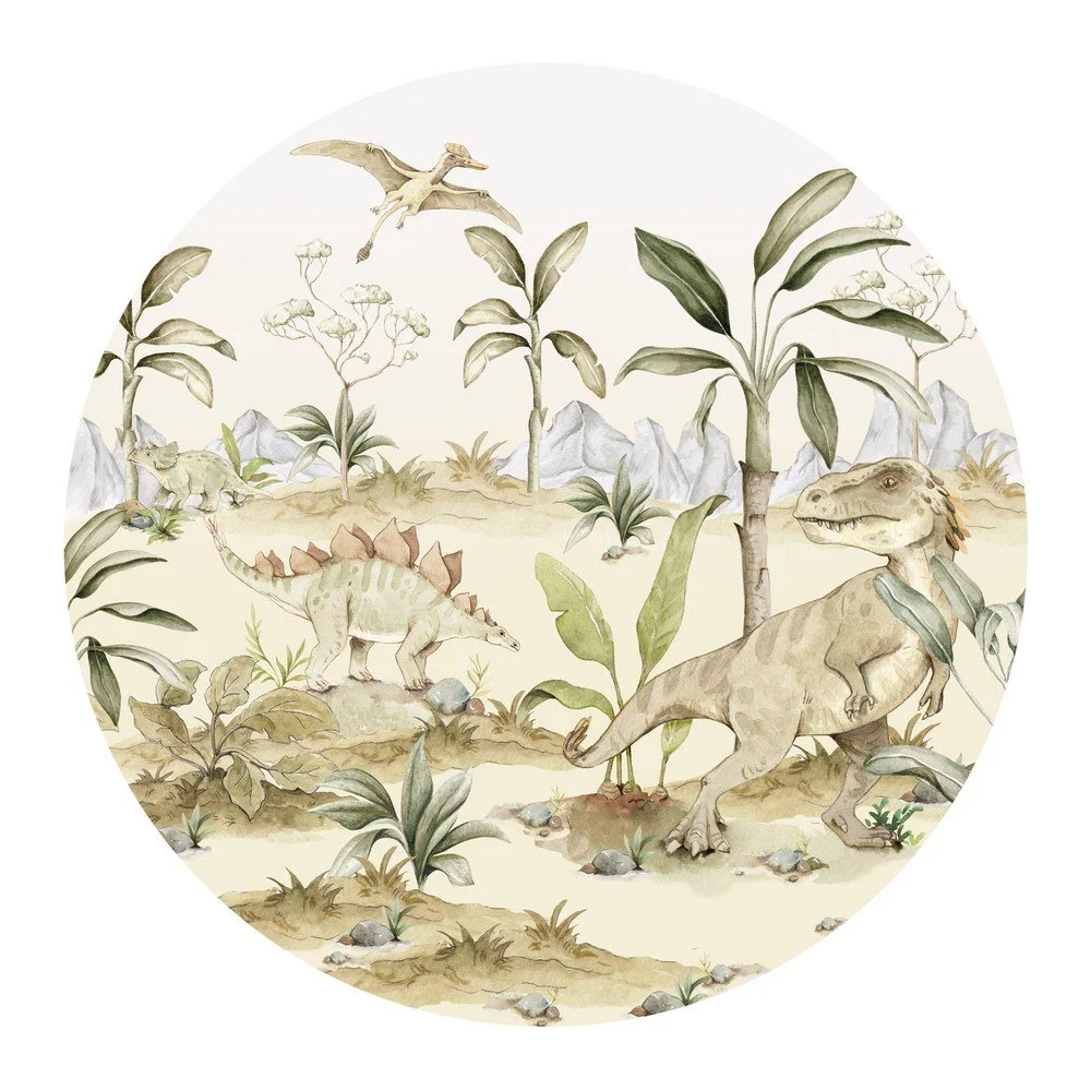 Dětská samolepka na zeď 150×150 cm Dino World in a Circle – Dekornik v:1397285