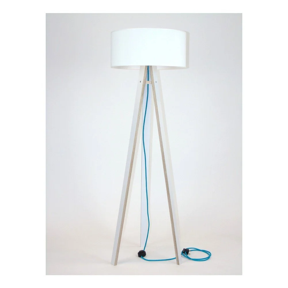 Bílá stojací lampa s bílým stínítkem a tyrkysovým kabelem Ragaba Wanda v:809708