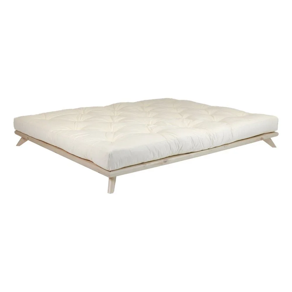 Dvoulůžková postel z borovicového dřeva s matrací Karup Design Senza Double Latex Natural Clear/Natural, 140 x 200 cm v:1309026