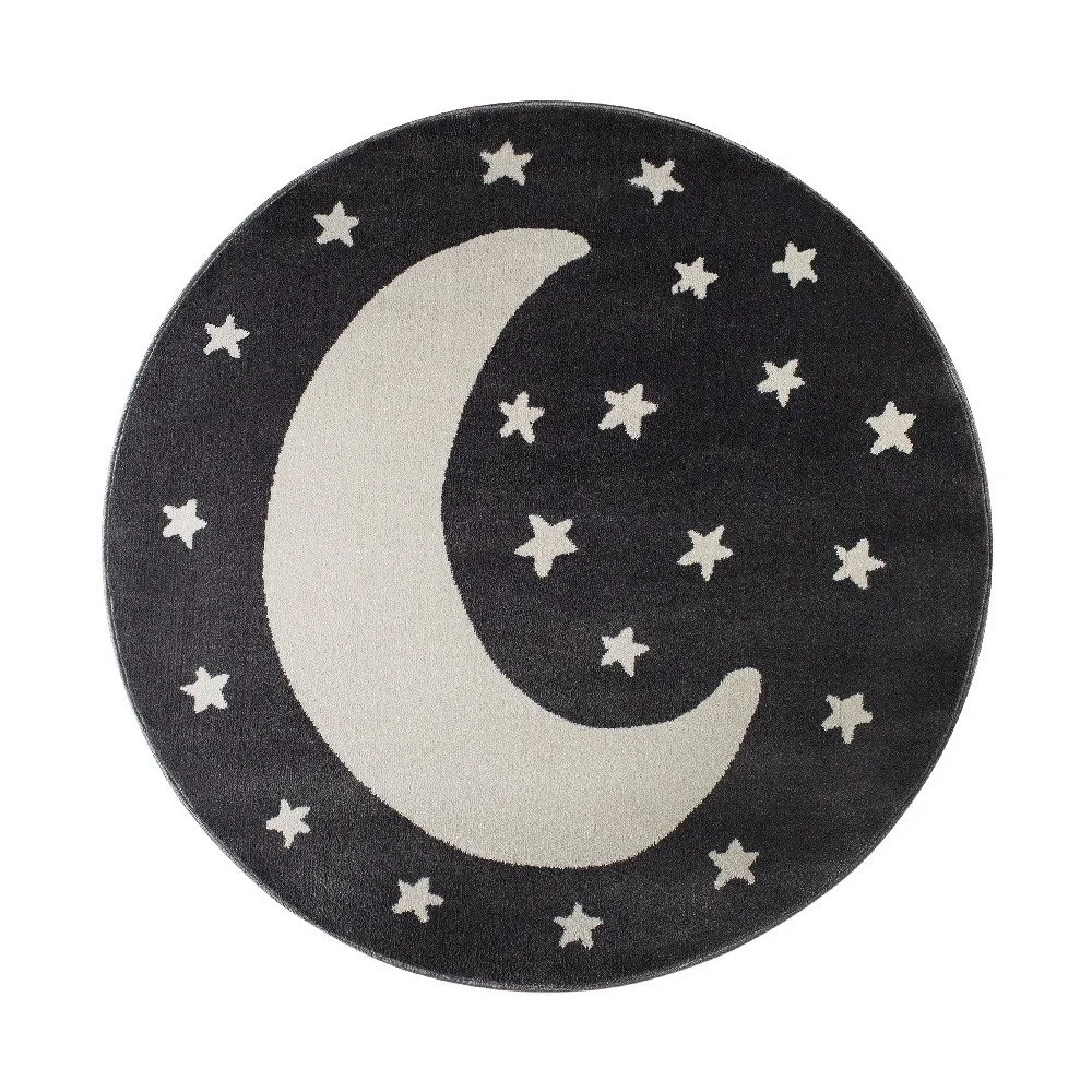 Černý kulatý koberec s motivem měsíce KICOTI Moon, ø 80 cm v:1236650 Černý kulatý koberec s motivem měsíce KICOTI Moon, ø 80 cm v:1236650