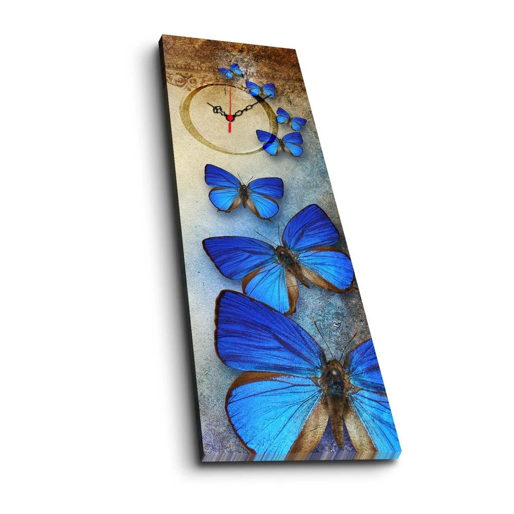 Nástěnné obrazové hodiny Blue Butterfly, 30 x 90 cm v:1204242