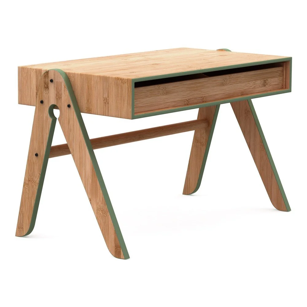 Dětský psací stůl z bambusu Moso s zelenými detaily We Do Wood Geo's v:917426