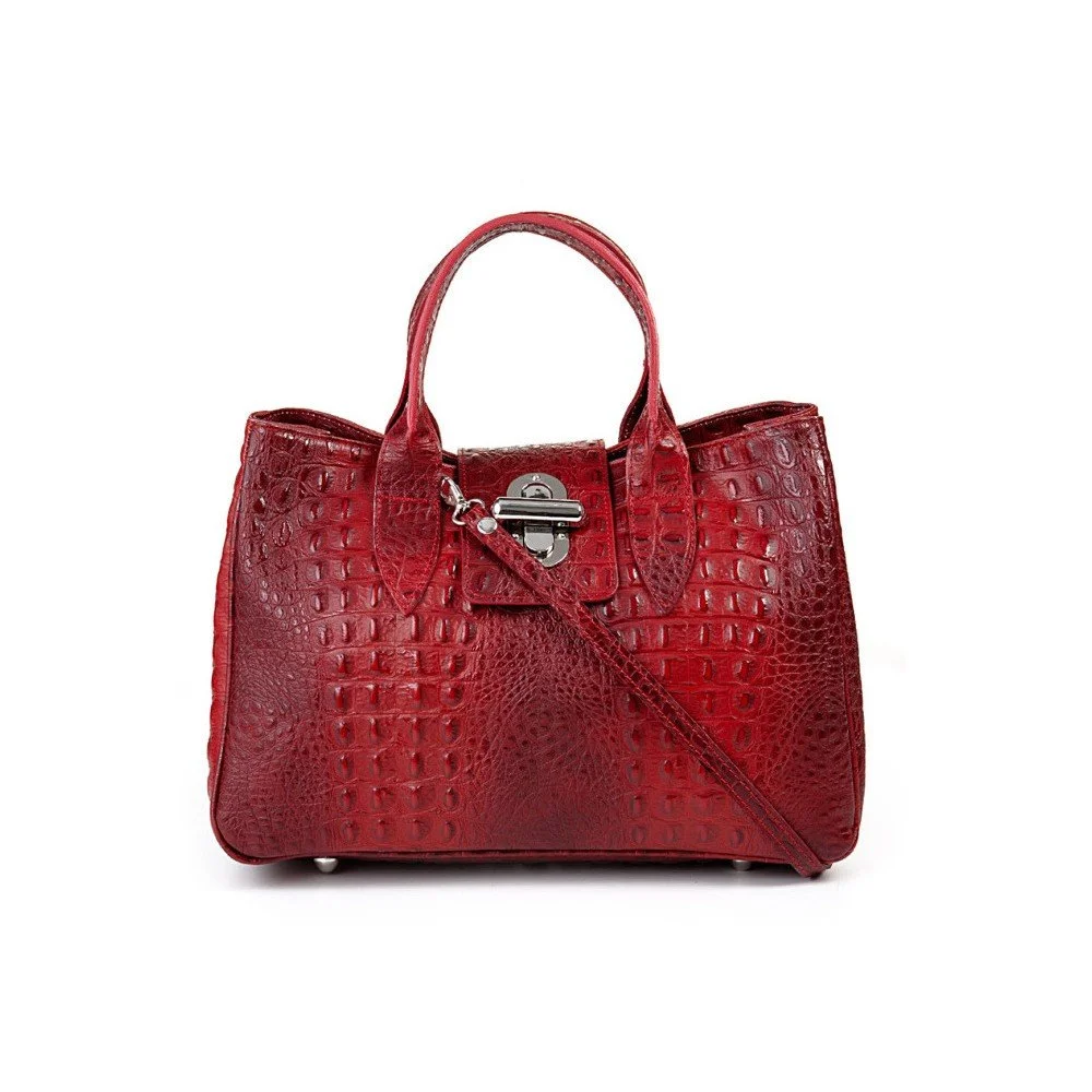 Červená kožená kabelka Pitti Bags Bergamo v:793576