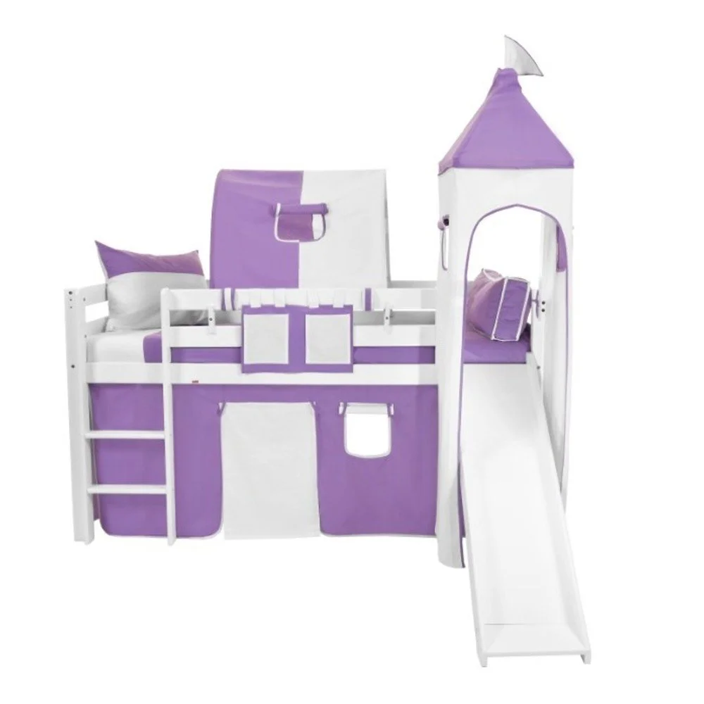 Fialovo-bílý bavlněný hradní set pro dětské patrové postele Mobi furniture Luk a Tom v:992236
