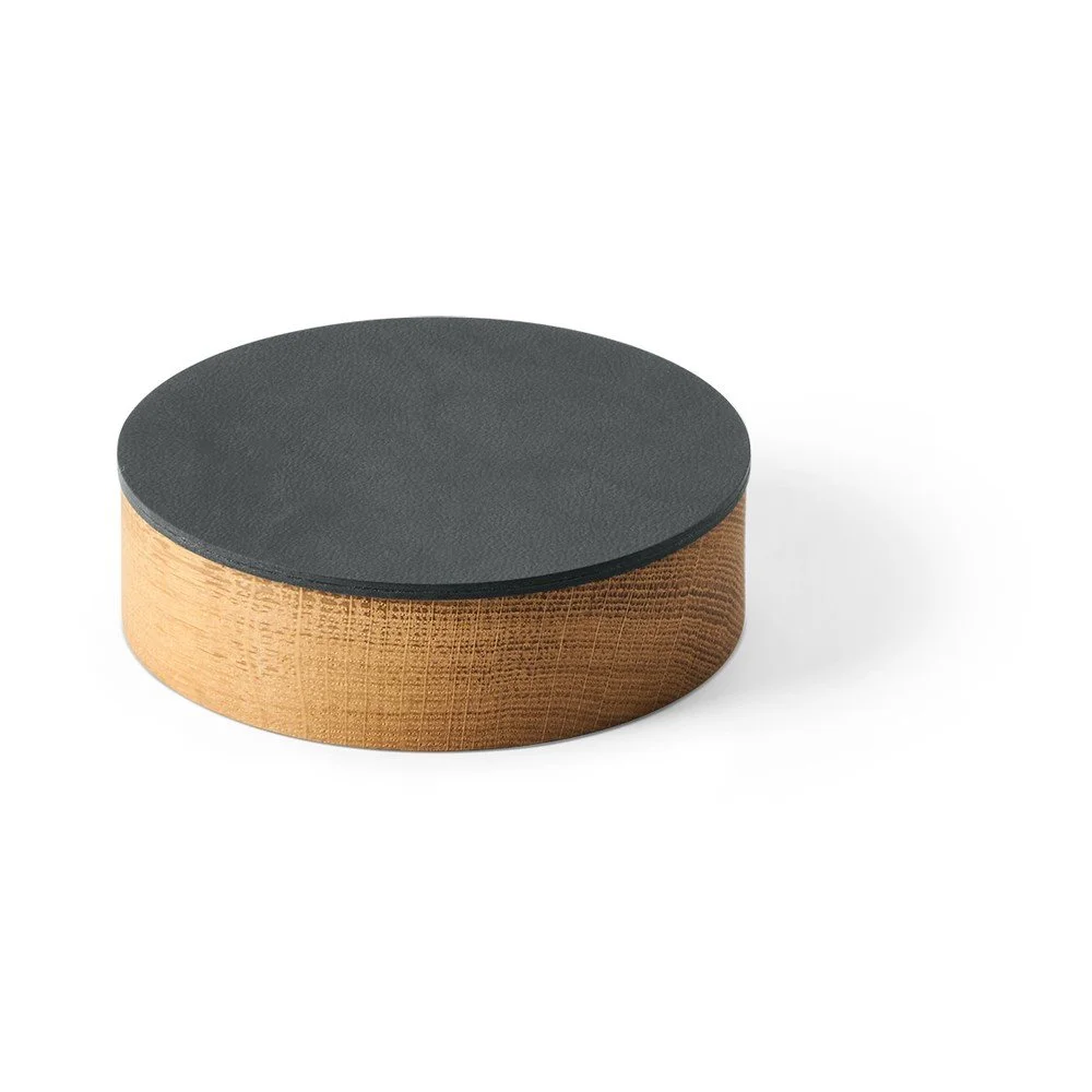 Antracitový/v přírodní barvě dřevěný/z eko kůže úložný box s víkem/dekorativní ø 11x3,5 cm Circle Nupo – LIND DNA v:1788062