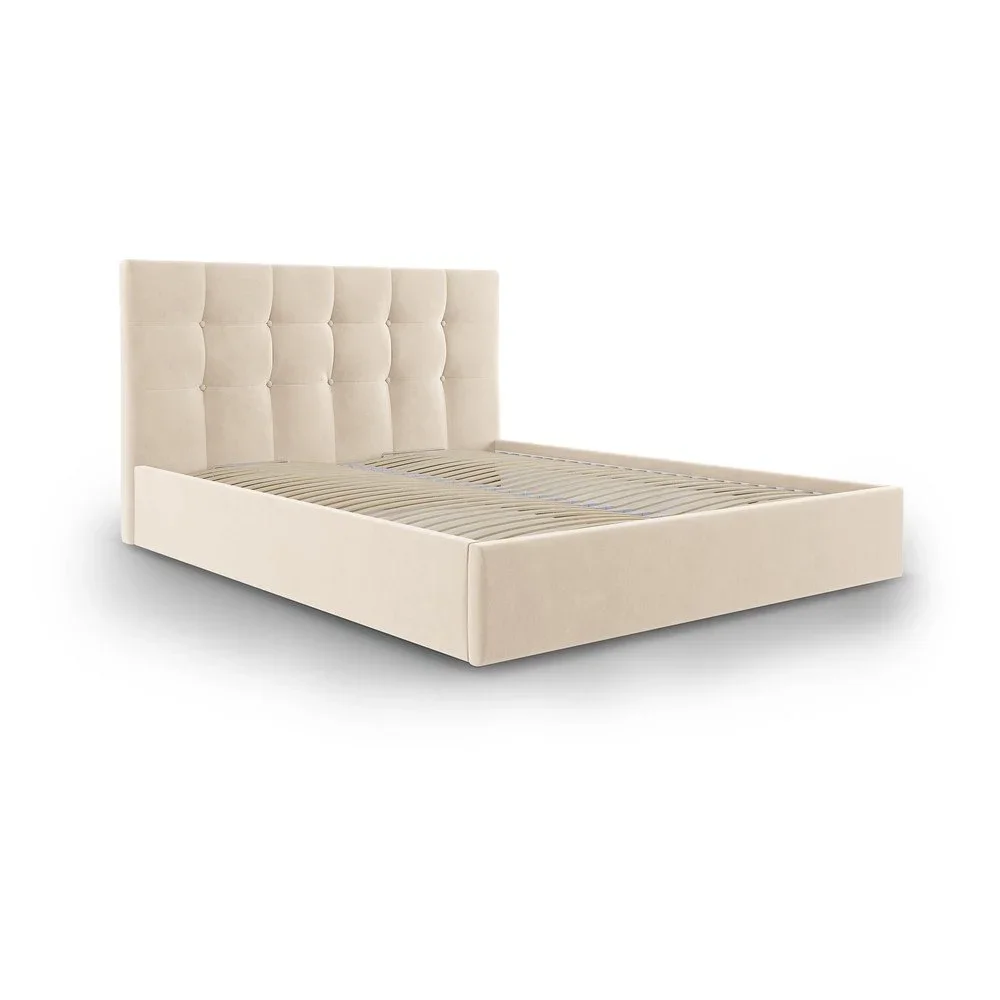 Béžová čalouněná dvoulůžková postel s úložným prostorem s roštem 180×200 cm Nerin – Mazzini Beds v:1421079