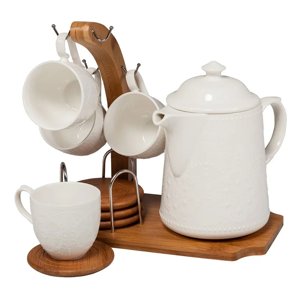 Kávový porcelánový set s bambusovým podnosem v:1026260