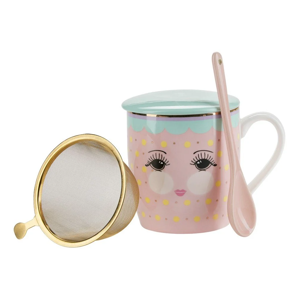 Růžový porcelánový hrnek se sítkem a lžičkou Miss Étoile v:1434635