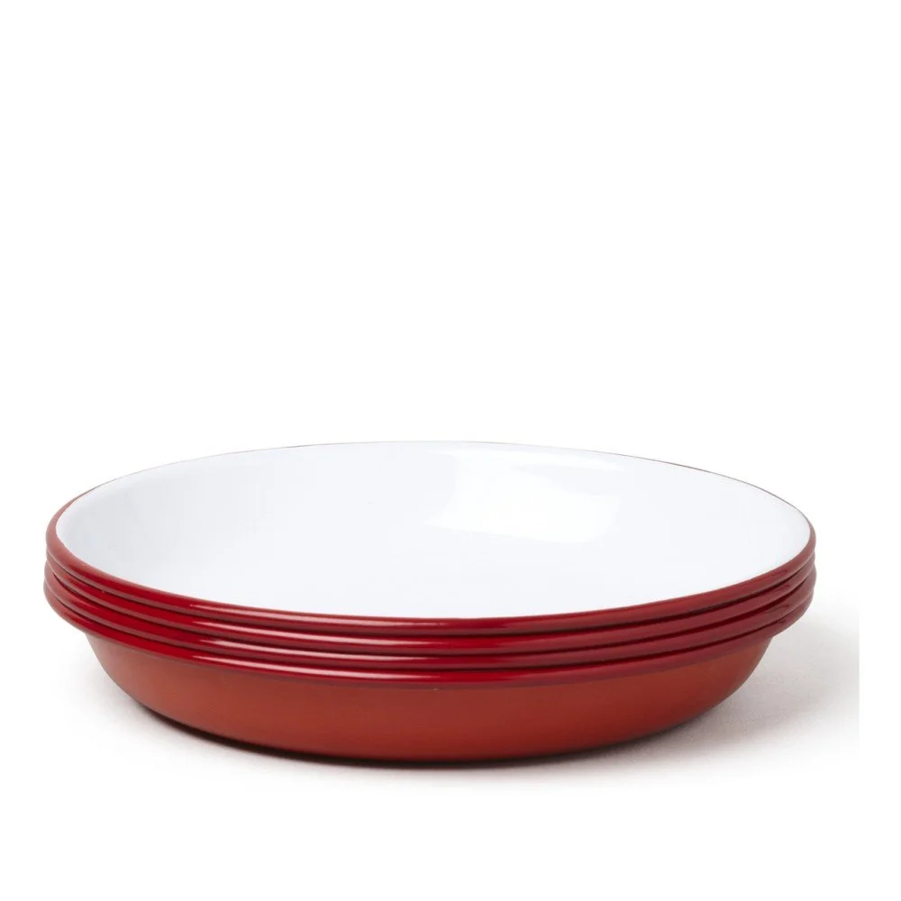 Sada 4 červeno-bílých smaltovaných polévkových talířů Falcon Enamelware v:889280