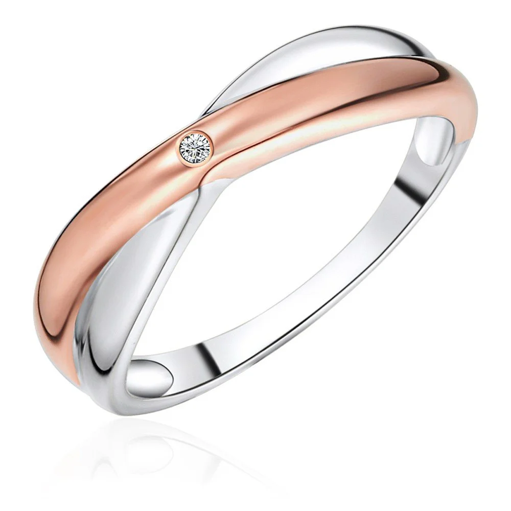 Stříbrný prsten s detaily v barvě růžového zlata s pravým diamantem Tess Diamonds Amaia, vel. 58 v:910770