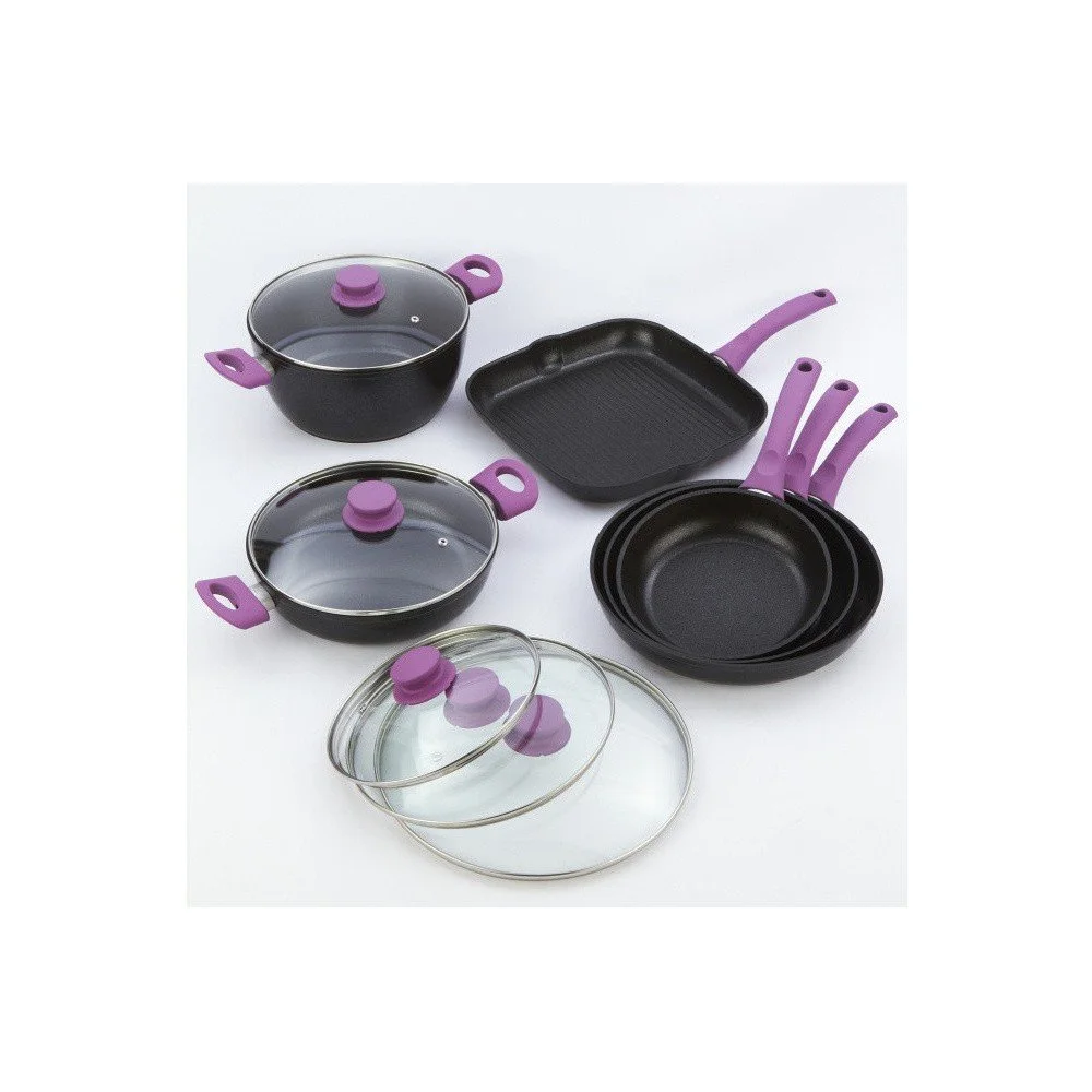 10dílný set nádobí s fialovou rukojetí Bisetti Black Diamond v:756646