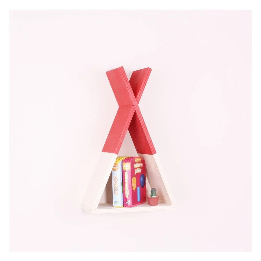 Červená dřevěná nástěnná polička North Carolina Scandinavian Home Decors Teepee, výška 33 cm v:1167482