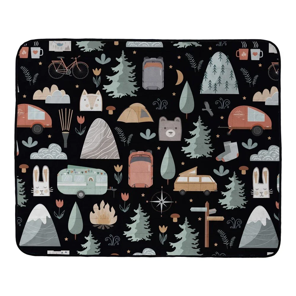 Černá pikniková deka Butter Kings Camping Animals, 145 x 180 cm v:1446988