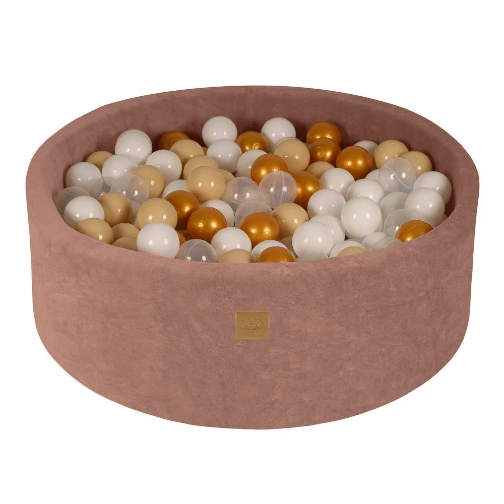 Béžový sametový bazének s míčky ø 90x30 cm Montessori – Meowbaby v:1822006