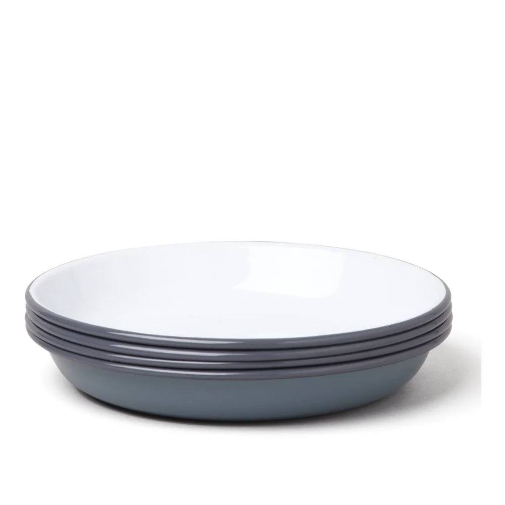Sada 4 šedo-bílých smaltovaných polévkových talířů Falcon Enamelware v:889276