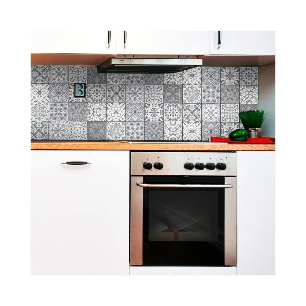 Sada 12 nástěnných samolepek Ambiance Wall Decal Tiles Grey and White Torino, 15 x 15 cm v:1204454