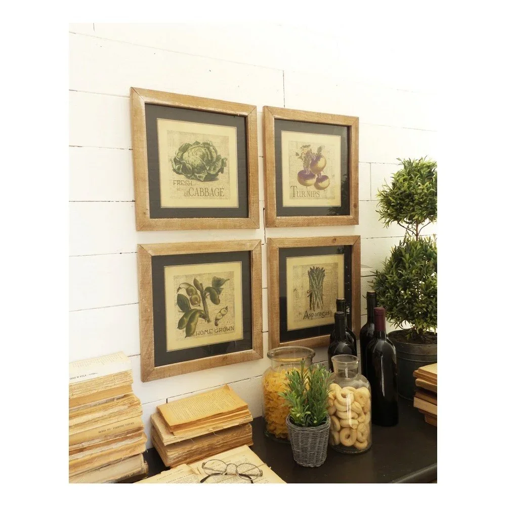 Sada 4 dekorací na stěnu s dřevěným rámem Orchidea Milano Bistro, 34 x 34 cm v:907502