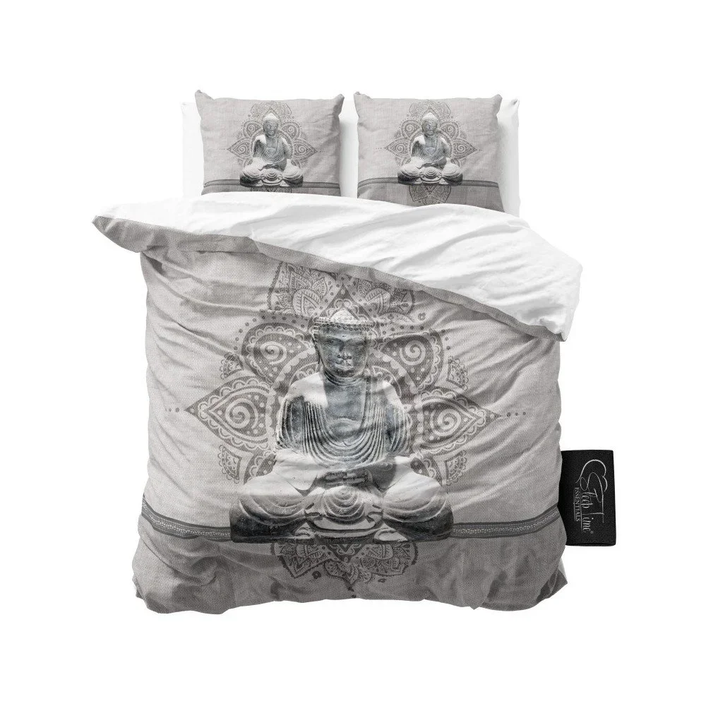 Šedé povlečení z mikroperkálu Sleeptime Buddha Love, 240 x 220 cm v:837992