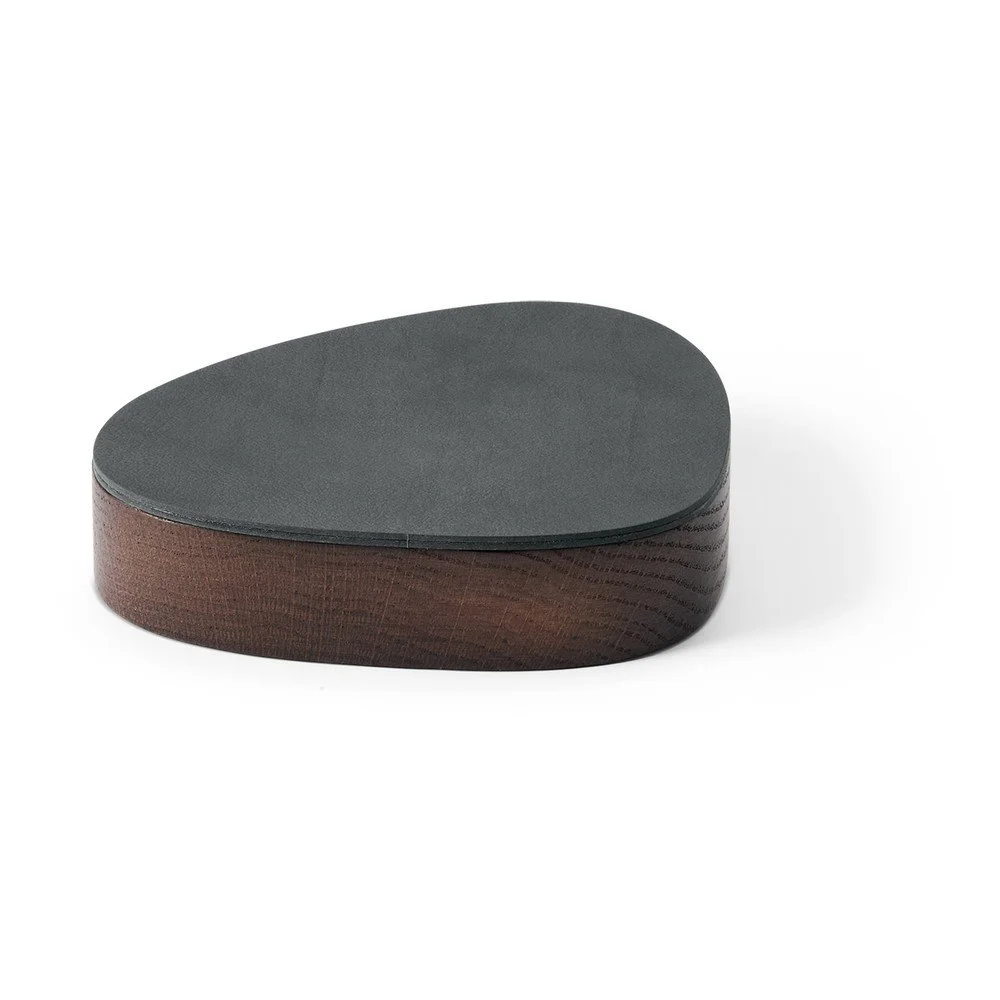 Antracitový/hnědý dřevěný/z eko kůže úložný box s víkem/dekorativní 14x12,5x3,5 cm Curve Nupo – LIND DNA v:1787834