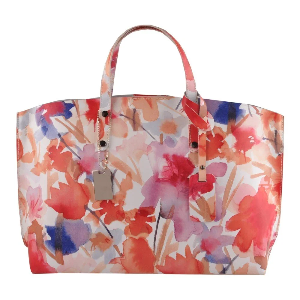 Kožená kabelka Florence Bags Sparta, červený květ v:709102