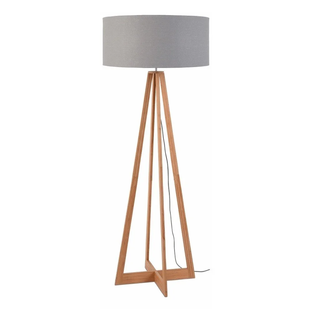 Stojací lampa se světle šedým stínidlem a konstrukcí z bambusu Good&Mojo Everest v:928044
