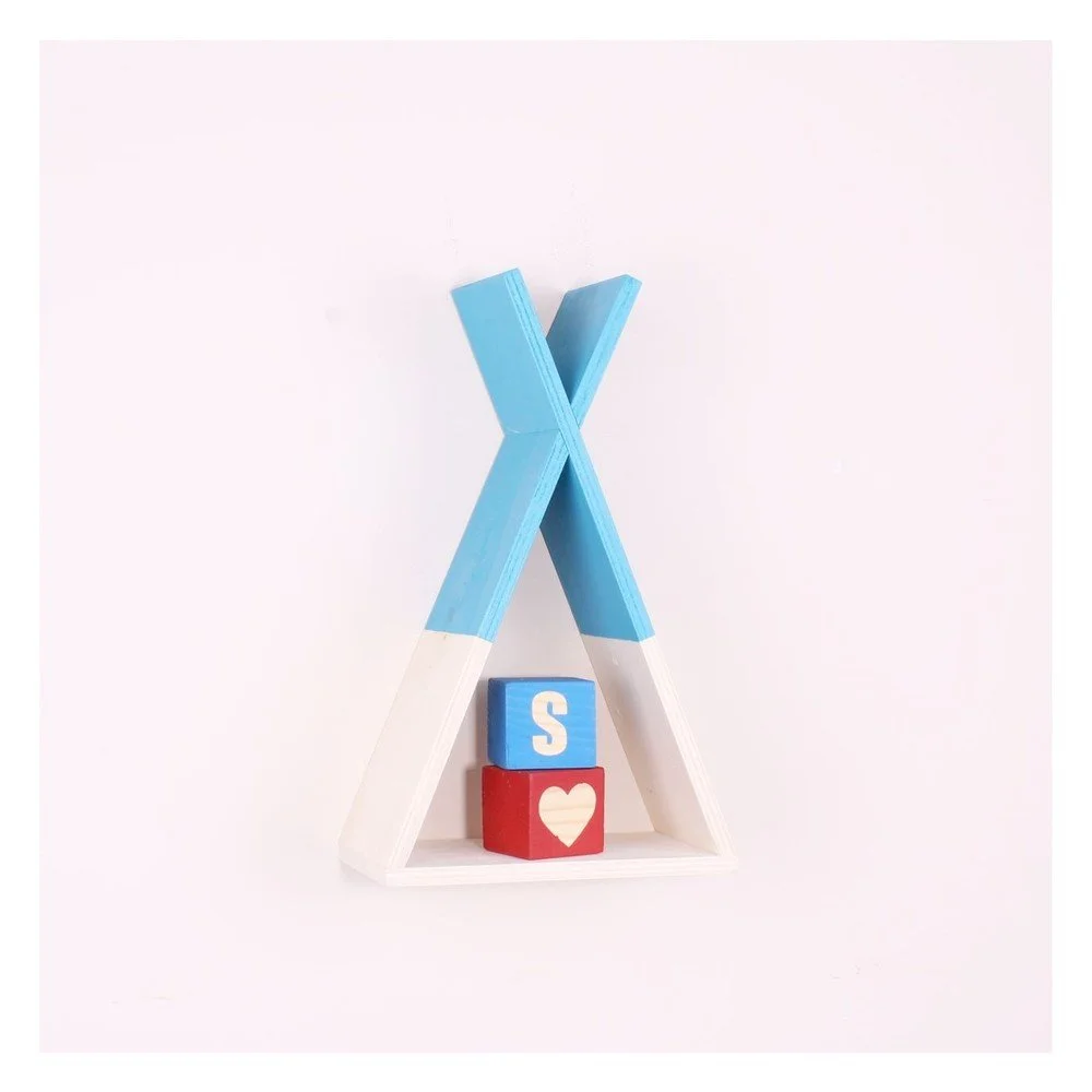 Modrá dřevěná nástěnná polička North Carolina Scandinavian Home Decors Teepee, výška 33 cm v:1167484