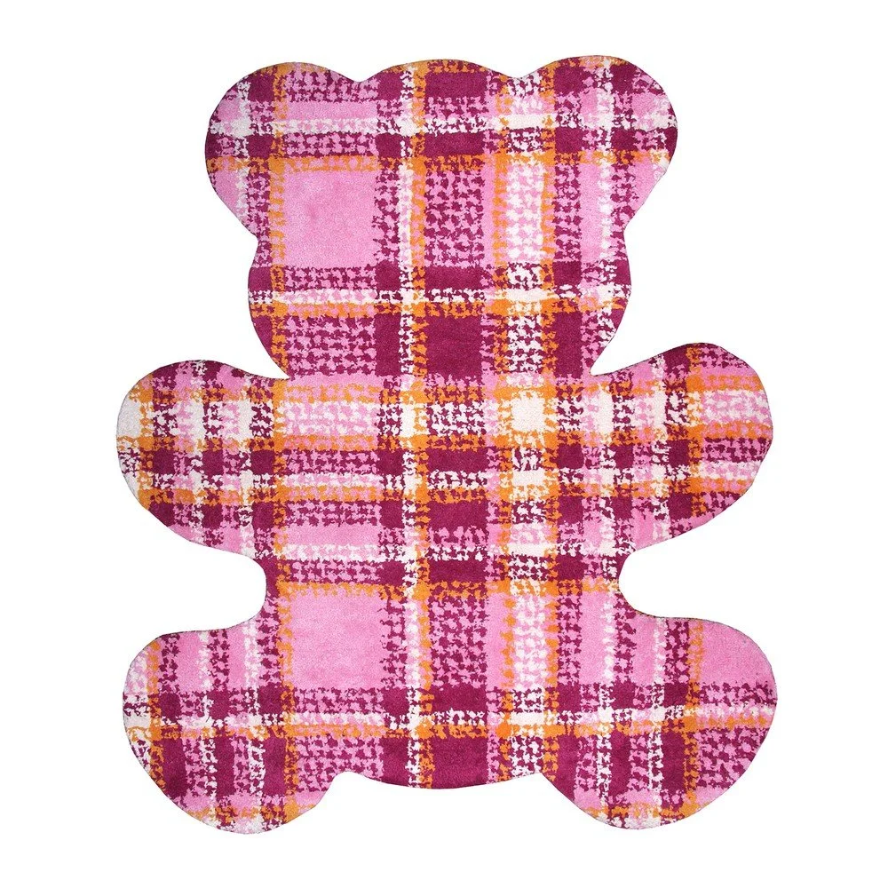 Dětský růžový ručně vyrobený koberec Nattiot Teddy Tartan, 100 x 120 cm v:720404
