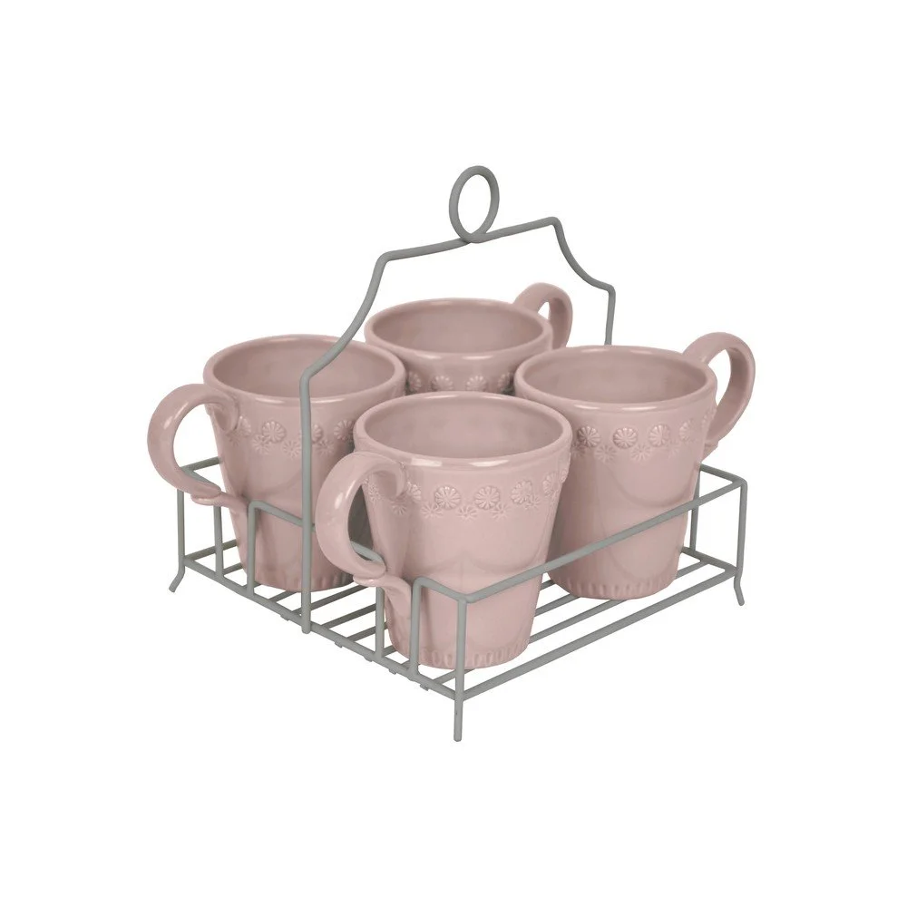 Set stojánku a 4 růžových keramických hrnků Ego Dekor Flowers v:814290