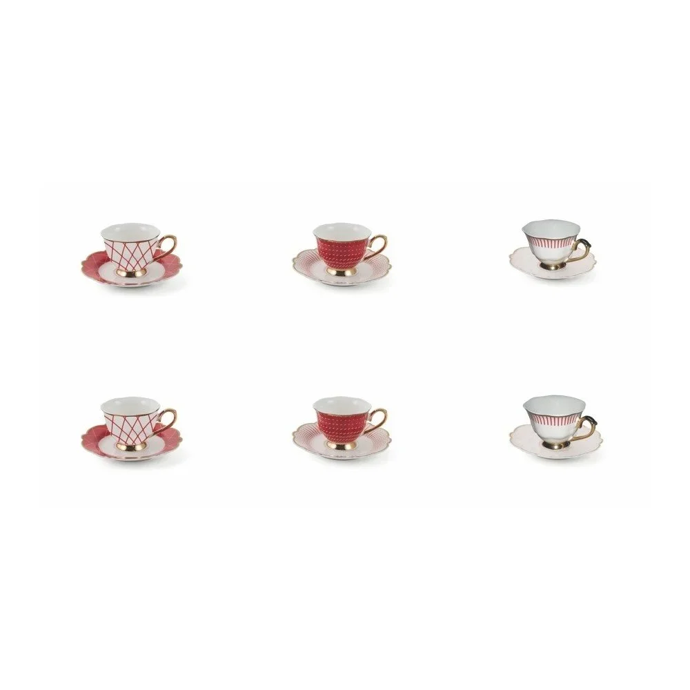 Sada 6 porcelánových hrnků s podšálkem Villa d'Este Wonderland Red Set, 90 ml v:1132262